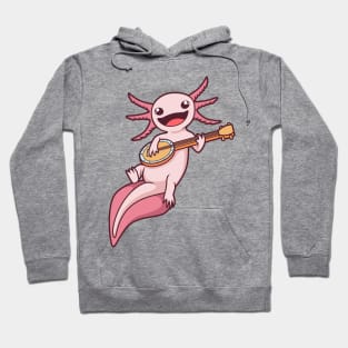 Cartoon axolotl plays banjo Hoodie